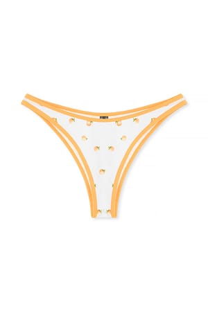 Orange Print Contrast Binding Bikini Pantie