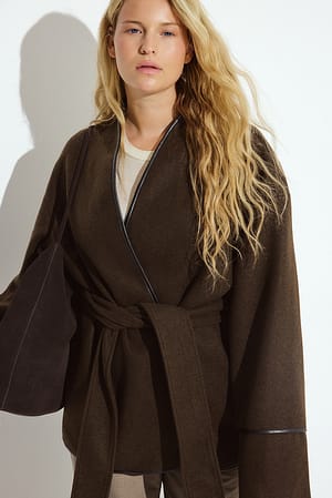 Brown Contrast Binding Short Coat