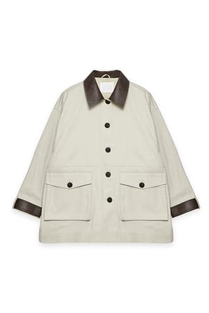 Beige Chaqueta con cordón y cuello en contraste