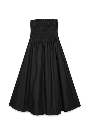 Black Midikleid aus Baumwolle mit Rüschen und Bandeau