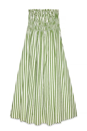 Stripe Cotton Bandeau Ruched Midi Dress