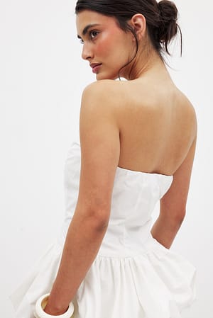 White Cotton Bubble Hem Bandeau Top
