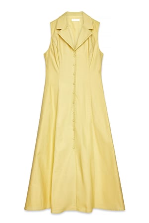 Light Yellow Midikjole i bomull med knapper