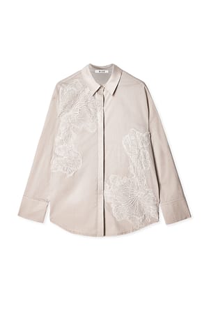 Beige Skjorta i bomull med spets och broderier