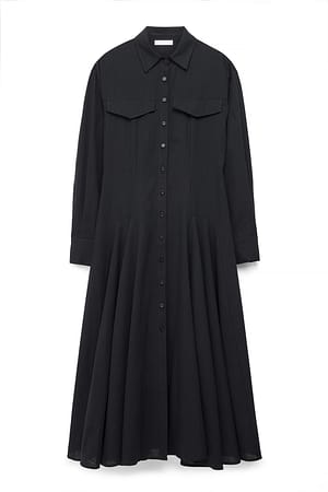 Washed Black Figursydd skjortekjole i bomull