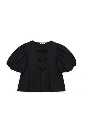 Black Bluse aus Baumwolle mit Puffärmeln und Schnürung vorne