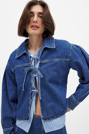 Mid Blue Tie Detail Denim Shirt