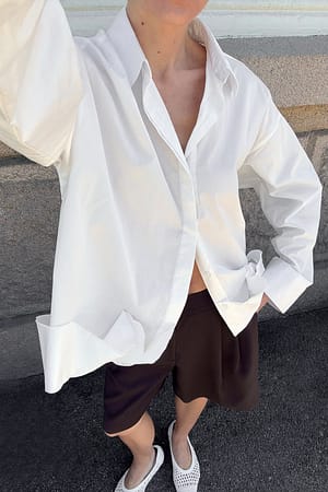 White Cotton Ruched Hem Shirt