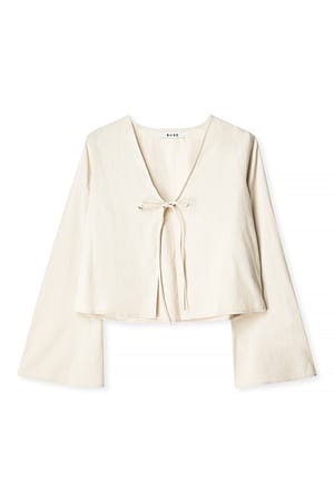 Beige Baumwollbluse mit Schnürung vorne
