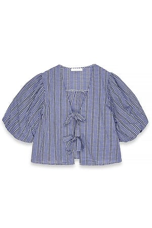 Blue/White Baumwollbluse mit Schnürung vorne und V-Ausschnitt