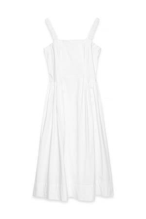 White Midikleid aus Baumwolle mit Schnürung an der Schulter