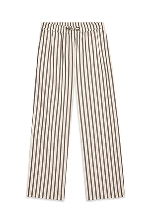 Brown/creme Pantalon large en coton à taille élastique
