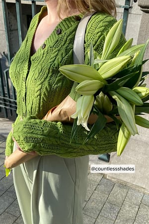 Light Green Cardigan en maille ajourée