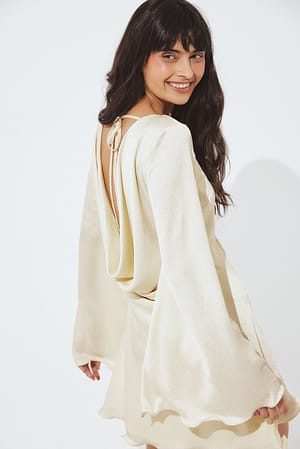 Cream Crinkle Satin Waterfall Back Mini Dress