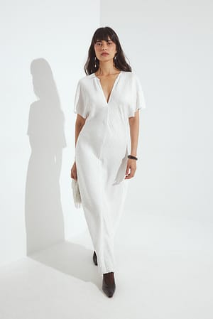 Cream Maxivestido de manga corta arrugado