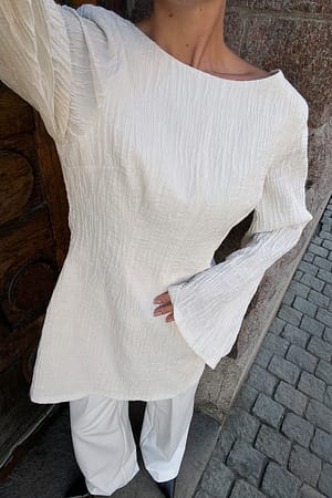 Cream Crinkle Textured Long Sleeve Mini Dress