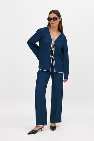 Dark Navy Krøllete bukse med kontrastkant