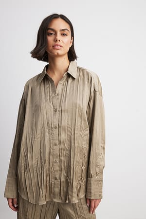 Taupe Crinkled Satin Shirt