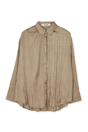 Taupe Plisseret satinskjorte