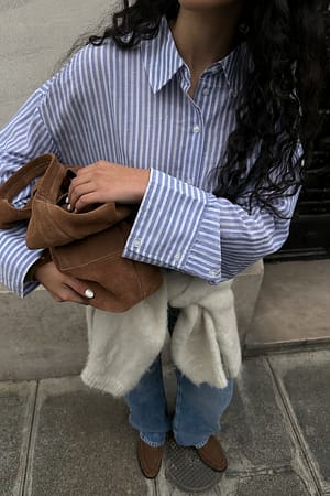 Blue/White Stripe Crochet Insert Stripe Shirt