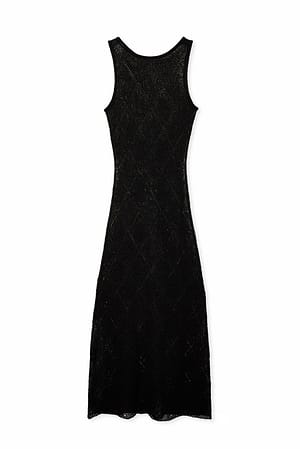Black Crochet Knitted Midi Dress