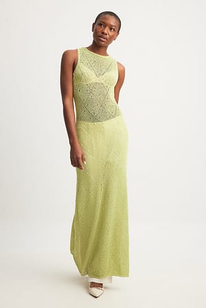 Green Robe longue en maille crochetée