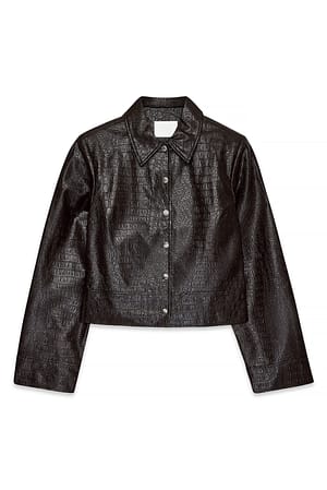 Brown Croco Fitted Pu Jacket