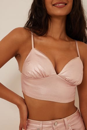 Light Pink Cropped Shiny Denim Top