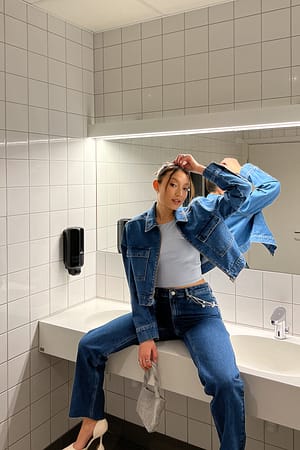 Mid Blue Cropped Straight Denim Jacket