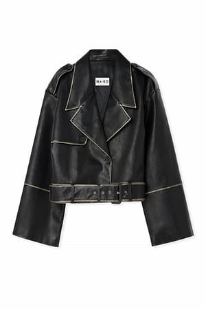 Black Cropped uitgewassen PU bikerjack