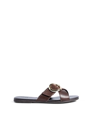 DK Brown Cross Strap Leather Sandals