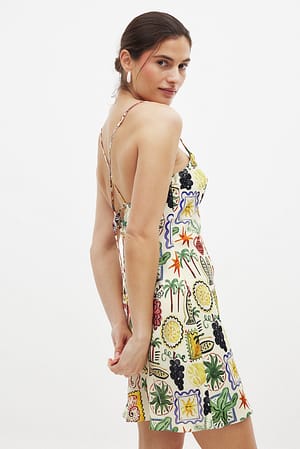 Print Crossed Back Mini Dress