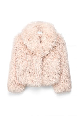 Light Pink Kort jakke i fuskepels med krøller