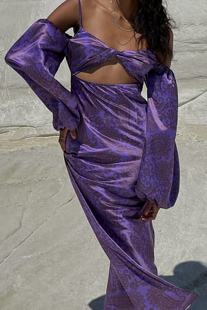 Paisly Cut Out Shoulder Maxi Dress