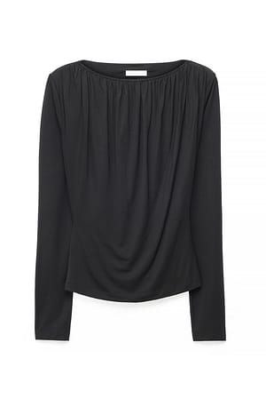 Black Lyocell Deep Back Draped Top