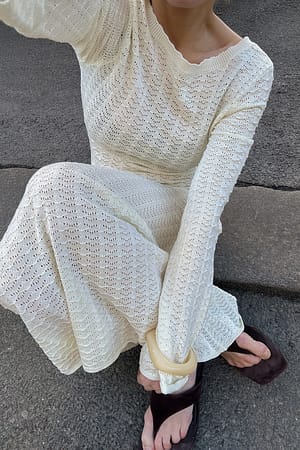 Offwhite Deep Back Knitted Maxi Dress