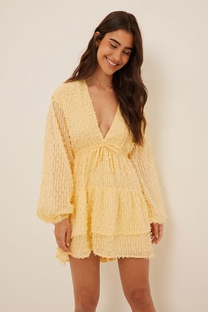 Yellow Deep V-neck Mini Dress