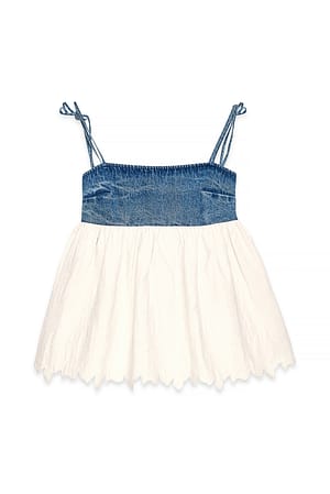 White Denim Detail Top