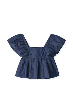 Blue Denim Flounce Top