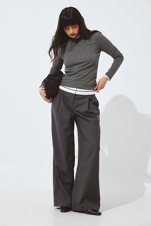 Grey Detailed Low Waist Wide Leg Pants