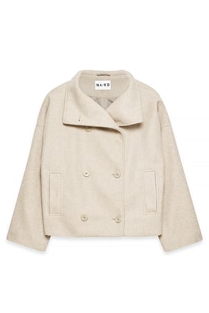 Light Beige Dobbeltradet kort frakke