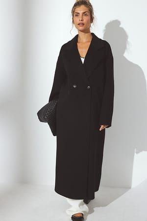 Black Manteau croisé en laine mélangée à double boutonnage