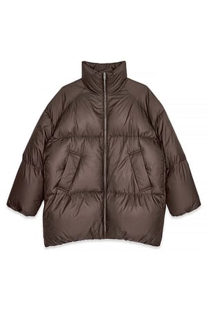 Brown Veste en duvet surdimensionnée et matelassée