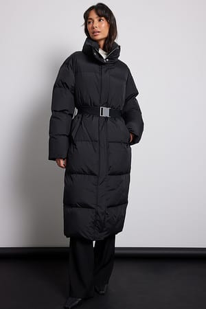 Black Gevoerde jack met riem