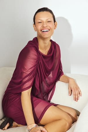 Wine Red Draped Cape Mini Dress