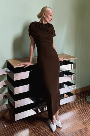 Brown Drapert maxikjole i jersey