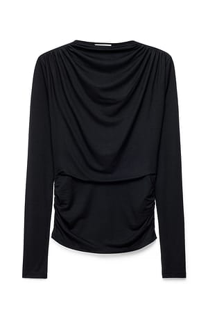 Black Långärmad jerseytopp med drapering
