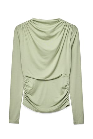 Khaki Långärmad jerseytopp med drapering