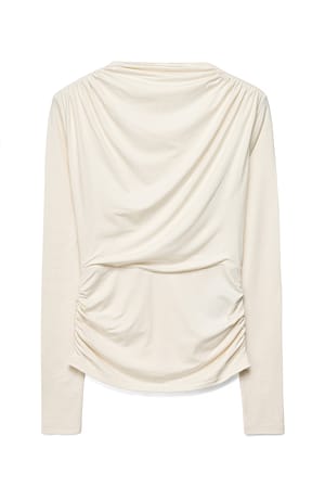 Cream Långärmad jerseytopp med drapering