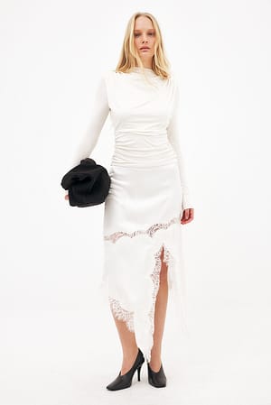 Cream Draped Long Sleeve Jersey Top